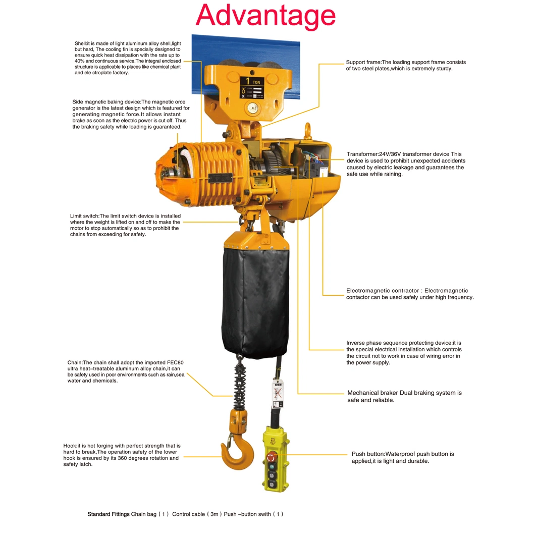 Whd5 Type 5 Ton 10 Ton Overload Limiter Electric Chain Hoist with Hook